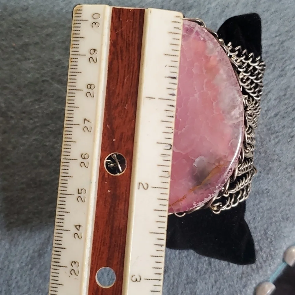 Rose Quartz Silver Stainless Steel Toggle Bracelet